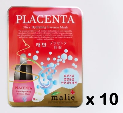 10pcs Malie PLACENTA Face Mask Packs Sheet 25g Whitening Wrinkle Care Cosmetic - Image 1 of 4