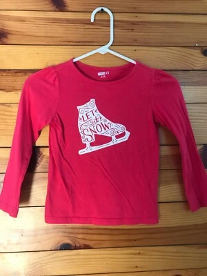 Crazy 8 Let It Snow Holiday Party Shirt Girls Ice Skate Pink Top Size S 5-6 - Image 1 of 2