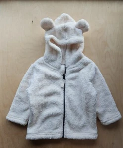 NWT HANNA ANDERSSON ECRU MARSHMALLOW FLEECE JACKET WITH BEAR EARS 80 18-24m $54 - Picture 1 of 4