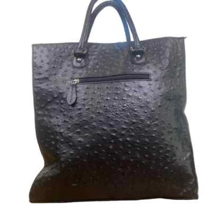 VTG Verappelle Ostrich Print Black Leather Unisex Tote Bag Briefcase Laptop Bag - Picture 1 of 10