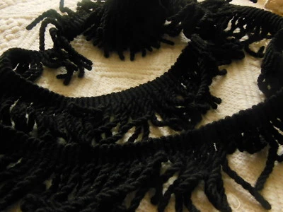 Galon ancien bas petit rideau  franges torsade noir detournement création  T14 - Photo 1/4