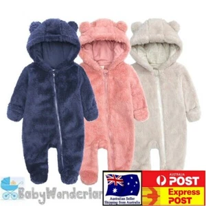 Newborn Baby Girls Boys Winter Fleece Warm Jumpsuit Pyjamas One Piece Romper 0-Y - Picture 1 of 34