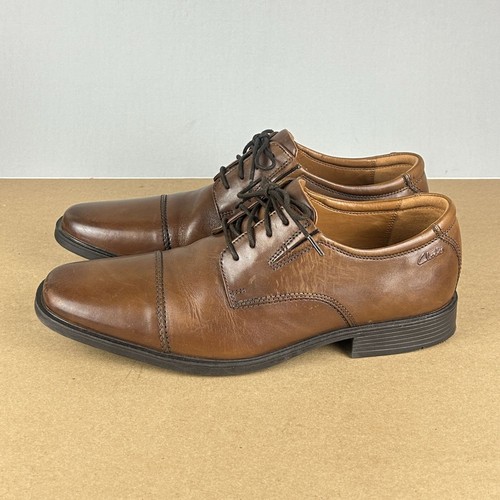 Scarpe Oxford Clarks Tilden punta a cappuccio pelle uomo 10 marroni Ortholite ammortizzate