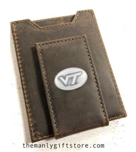ZEP-PRO Virginia Tech Collegiate Crazy Horse Leather Front Pocket Wallet - Picture 1 of 3