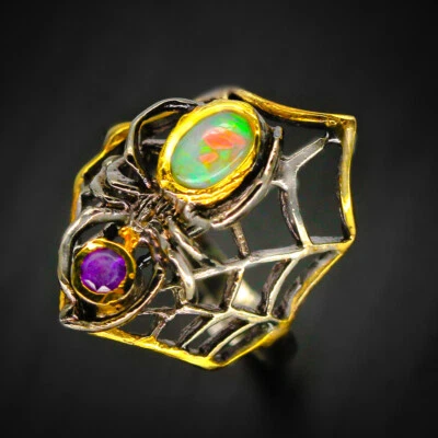 Joyería Regalo Hecho a Mano Piedras Preciosas Anillo Ópalo Natural Plata 925 Esterlina/RVS61 Foto 1 de 3