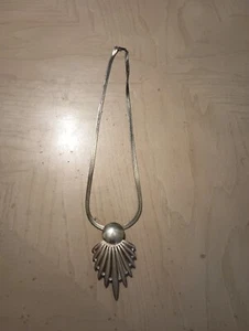 Vintage Women's Metal Art Deco Neck Chain Fashion Jewelry Silver Tone Faux Stone - Picture 1 of 10