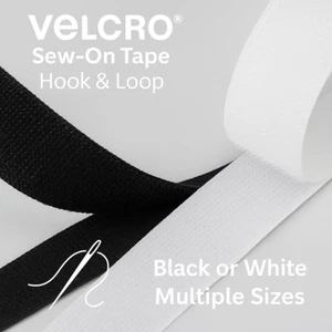 VELCRO® Sew On Hook & Loop Tape – Black or White – Stitch-On Fastener - Picture 1 of 15