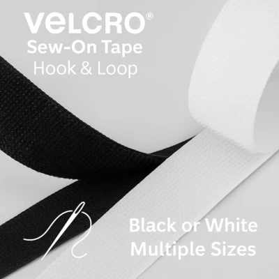VELCRO® Sew On Hook & Loop Tape – Black or White – Stitch-On Fastener - Image 1 of 4
