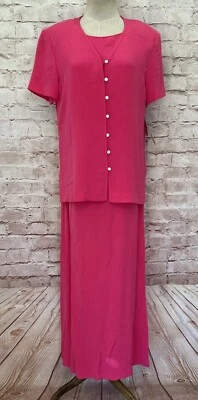 Cynthia Howie Maggy Boutique 2 pc Fuchsia 100% Silk Sleeveless Midi Dress Size 8 - Image 1 of 4