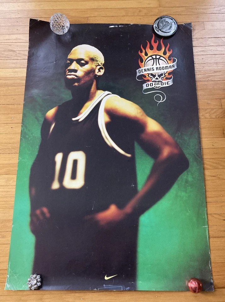 VINTAGE 1994 POSTER DENNIS RODMAN NIKE DO OR DIE NBA SAN ANTONIO SPURS Worm NIKE - Image 1 of 4