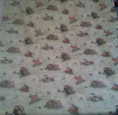 Jardinería de 1 3/4 yardas - Macetas, regaderas, flores 100 % tela de algodón Foto 1 de 3