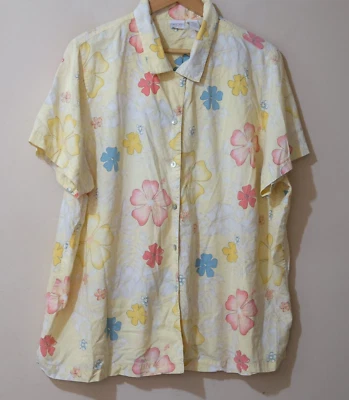 Чероки гавайский Алоха рубашка желтый цветочный хлопок/tencel женщин 24W #H46-13 - Изображение 1 из 4