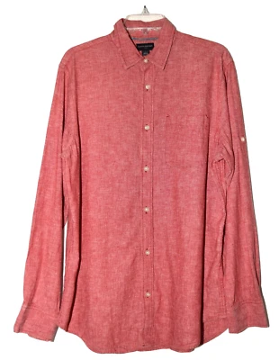 Blusa Camisa Banana Republic Roja Lino Algodón Bolsillo en el Pecho Manga Enrollable Talla L Foto 1 de 4