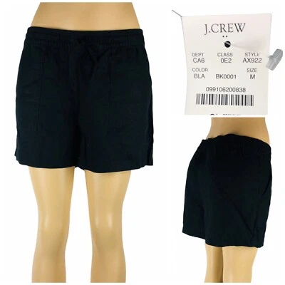 Pantalones cortos medianos J Crew para mujer con cordón mezcla de lino negros nuevos con etiquetas $39.50 Foto 1 de 4