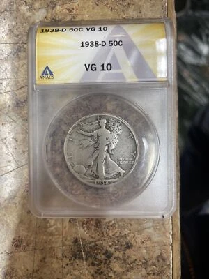 1938-D Walking Liberty Silver Half Dollar Certified ANACS Vg10 Rare Key Date - Image 1 of 4