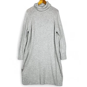 H&M Midi Jumper Dress Plus Size XL Light Grey Wool Blend Knit Warm Roll Neck - Picture 1 of 11