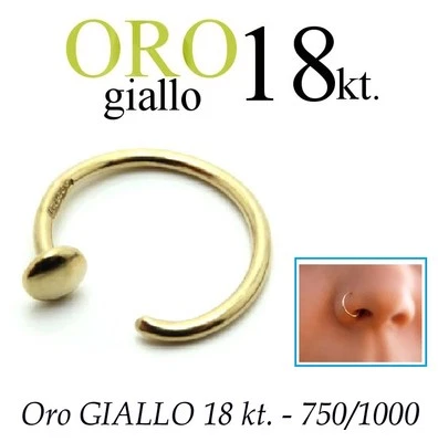 Piercing NASO cerchio anello ORO GIALLO 750% 18kt. nose ring yellow GOLD 18kt. - Immagine 1 di 4