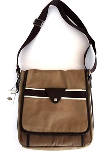 NEW FOSSIL LANE CITY KHAKI TAN+BROWN CANVAS+NYLON STRIPED CROSS BODY,CAMERA BAG - Picture 1 of 11