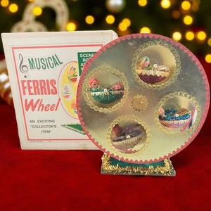 Vintage Christmas Pixie Elves Rotating Wind Up Musical Ferris Wheel Works In Box - Picture 1 of 19