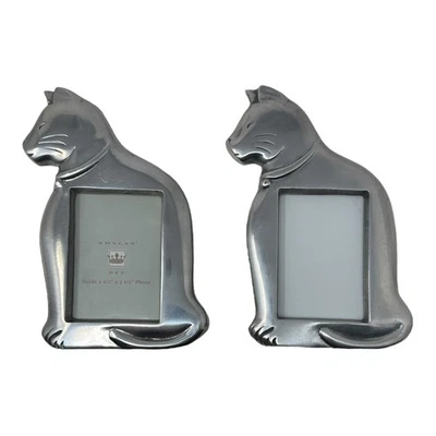 Vintage Amscan Pet Silver Pewter Metal Cat Picture Frame Set Holds 2½ x 3½" - Image 1 of 4