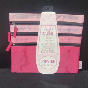 Zipster Triple The Storage Pink Zip Pouch - Picture 1 of 6