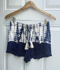 YOUNG FABULOUS & BROKE Shorts Blue Tie Dye Small Tassel Boho Beach YFB TIE DYE - Picture 1 of 9