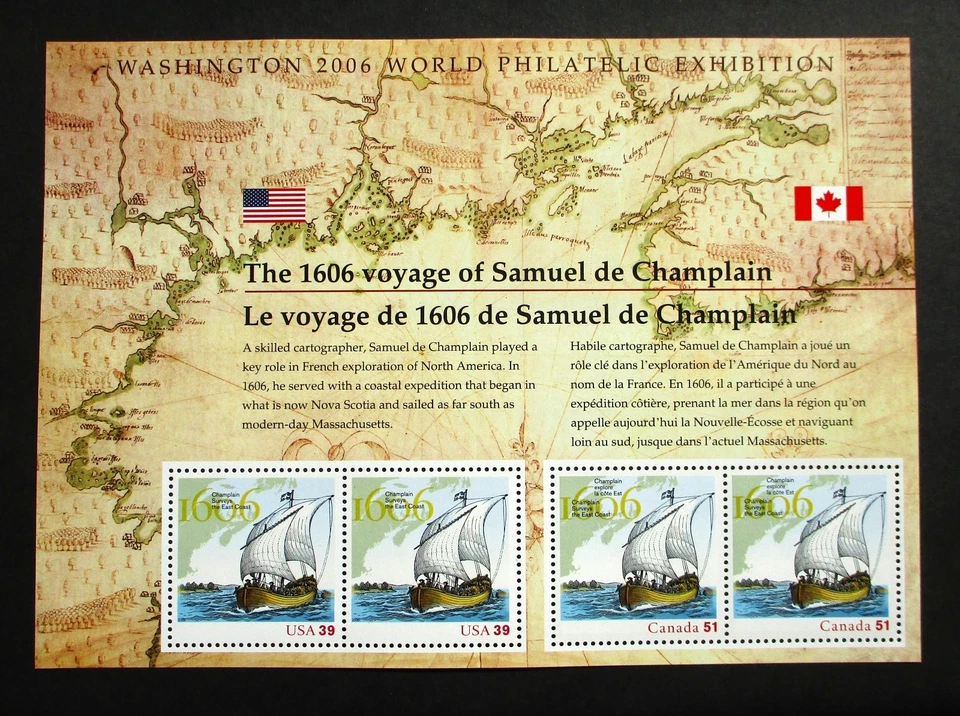 2006 COMMEMORATIVE BLOCK OF STAMPS ~ ANNIVERSARY OF SAMUEL CHAMPLAIN VOYAGE - Image 1 of 2