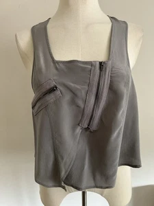 Topshop 100% Silk Vest Top or Waistcoat in Grey - Size 12 - Picture 1 of 9