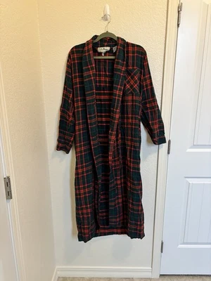 Antigo LL Bean Flanela Xadrez Roupão Casa Lounge Algodão Vermelho Escocês Etiqueta Antiga Feito nos EUA - Imagem 1 de 4