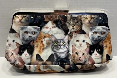 Cat Lady Box Brand Purse With Silvertone Detachable Chain Multiple Cats Pattern - Image 1 of 4