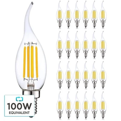 Luxrite Candle LED Bulb 800 Lumens 3500K 7W Dimmable UL E12 Flame Tip 24-Pack - Image 1 of 4