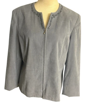 Vintage Norton McNaughton Embroidered  Full Zip Grayish Blue Blazer Jacket Sz 8 - Image 1 of 4