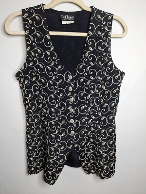 Chaleco California Vintage By Choice Negro Marfil Bordado Abotonado Talla L Foto 1 de 4