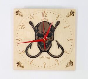 Customizable Fishing Wooden Clock, 3D Wooden Clock , Fishing Wall Clock, Fishing