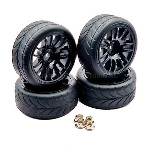 4 x 1/10 RC Road Wheels Tyres 7 Double Spoke for Tamiya TT02 TT01 Pre-Glued