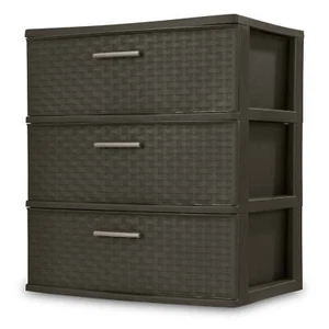 3 Drawer Wide Weave Tower Plastic, Espresso - Picture 1 of 14