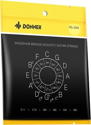 Donner Acoustic Guitar Strings Phosphor Bronze Replacement Steel String 1st-6th - Image 1 of 4