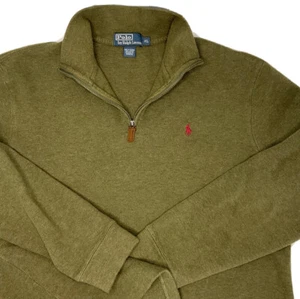 Polo Ralph Lauren Sweater 1/4 Zip Pullover Ribbed Knit Cotton Mockneck XL Green - Picture 1 of 6