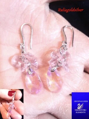 Orecchini Donna Pendenti Rosa Argento Cristalli SWAROVSKI ORIGINALI Ragazza new - Immagine 1 di 4