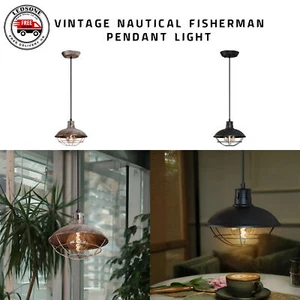 Vintage Industrial Nautical Fishermans Hanging Ceiling Light Pendant Lamp Shade - Picture 1 of 15