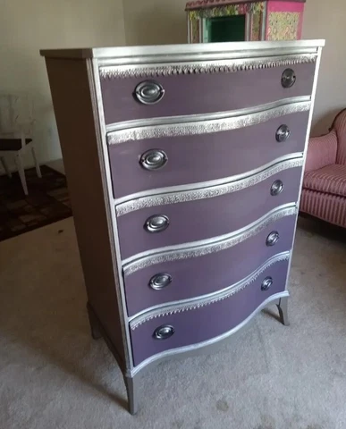 French Provincial Dresser Set Restored & Painted Silver Purple Out Of Sight Cover