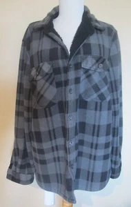Boston Traders Flannel Shirt Jacket Men's Large Gray Plaid Fleece Lined ~ NICE - Picture 1 of 4