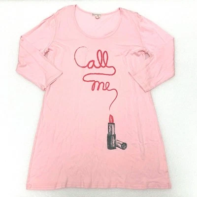 PJ Salvage Womens Pink "Call Me" Lipstick Long Sleeve Pajama Sleep Shirt, M - Image 1 of 3