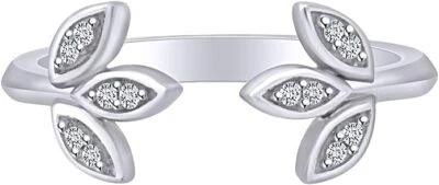 Natural Diamond Accent Open Leaf Wedding Band Ring 14K Gold Plated Silver - Image 1 of 4