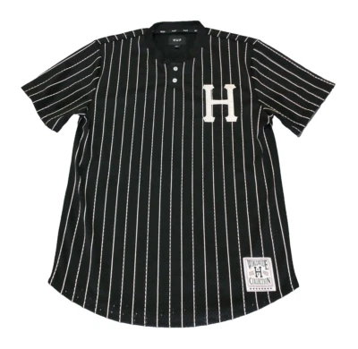 Camiseta de béisbol Huf Worldwide Collection a rayas blancas y negras para hombre talla S Foto 1 de 4