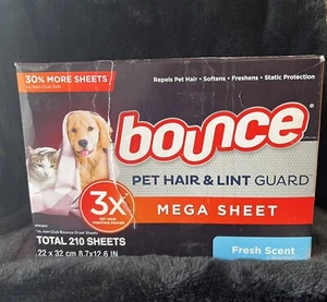Bounce Pet Hair and Lint Guard Mega Dryer Sheets with 3X Pet Hair Fighters (210) - Picture 1 of 5