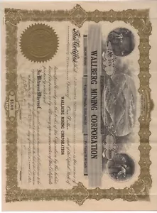 1934 Wallberg Mining Corp. Certificado de acciones de California con bonitas viñetas mineras - Imagen 1 de 1