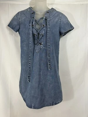 True Religion S/S джинсовой ткани туника платье размер XS заводской искусственно состаренный на шнуровке пуловер - Изображение 1 из 4