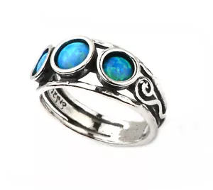 Designer Silver - Handmade Aviv Three Stone Opal Ring  - Picture 1 of 1