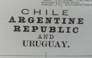 Vintage 1900 CHILE ARGENTINE REPUBLIC URUGUAY Map 14"x22" Old Antique Original  - Picture 1 of 10